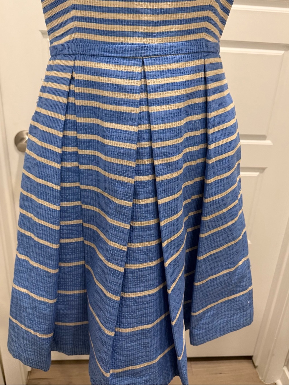 Taylor Blue and White Striped Sleeveless Midi Dress - Picture 3 of 7